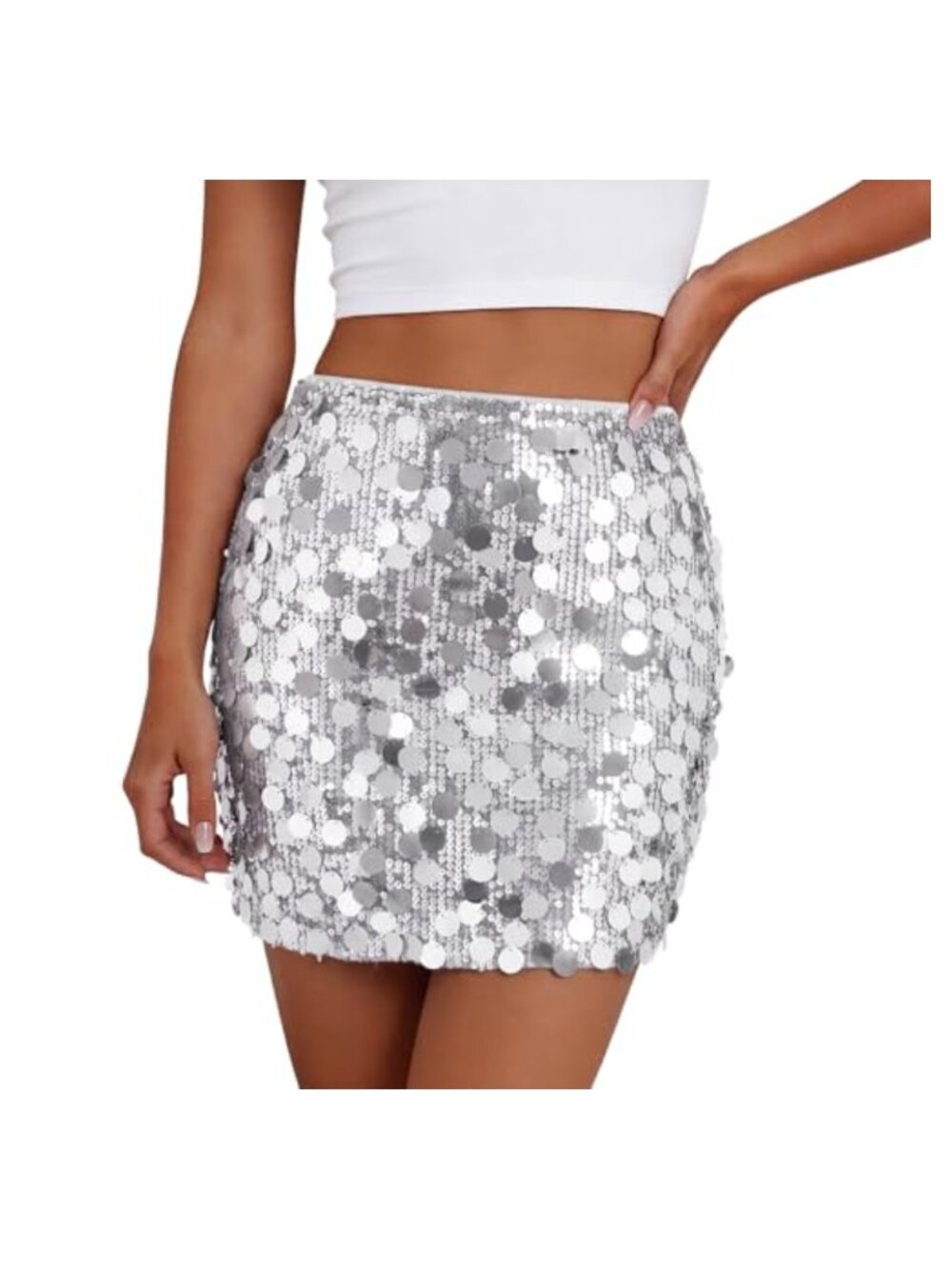 Women's Sequin Mini Skirt High Stretch Elastic Waist Sparkly Bodycon Party